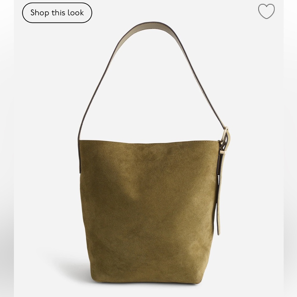 Essential medium bucket tote in Olive Suede